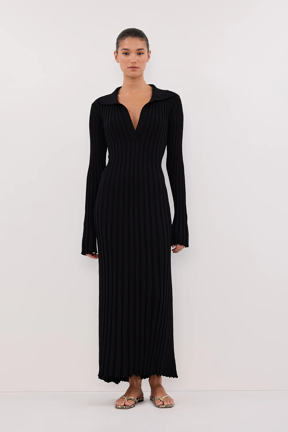 HAL BLACK LONG SLEEVE KNIT MIDI DRESS