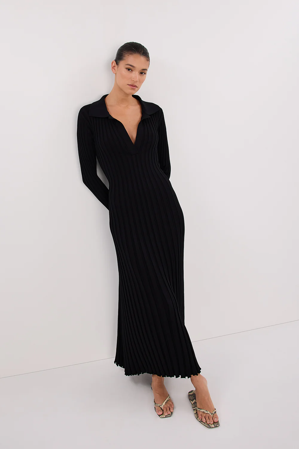 HAL BLACK LONG SLEEVE KNIT MIDI DRESS - Image 2
