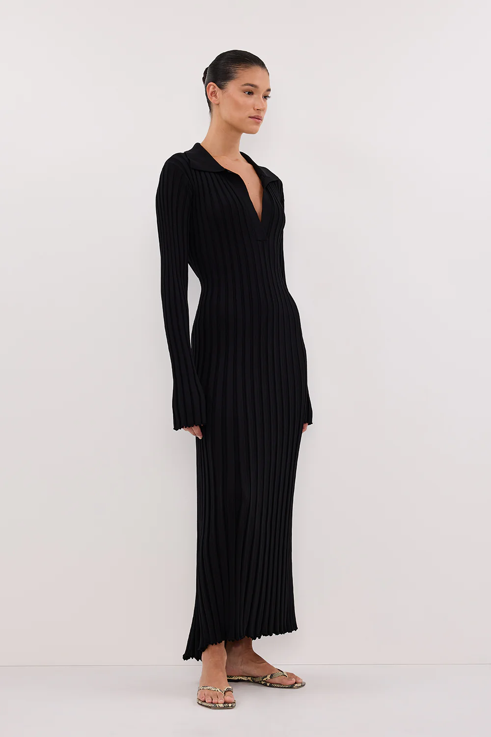 HAL BLACK LONG SLEEVE KNIT MIDI DRESS - Image 3
