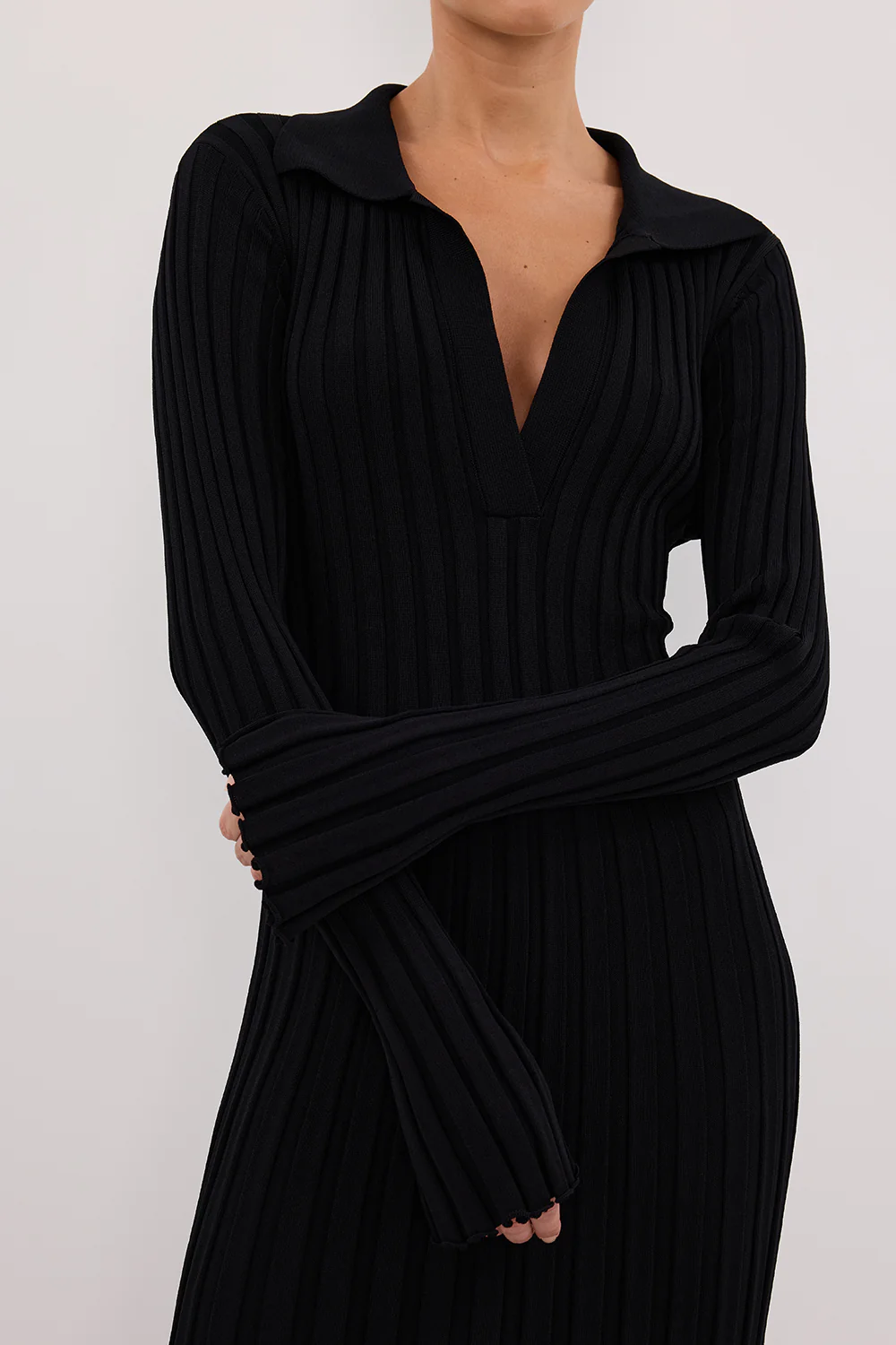 HAL BLACK LONG SLEEVE KNIT MIDI DRESS - Image 5