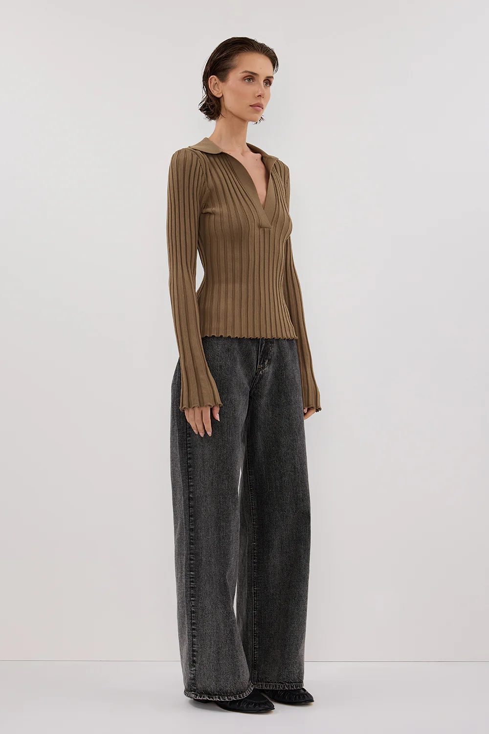 HAL OLIVE POLO LONG SLEEVE KNIT TOP - Image 3