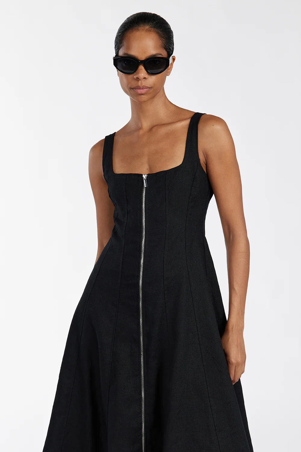 HARRIET BLACK LINEN MIDI DRESS - Image 2