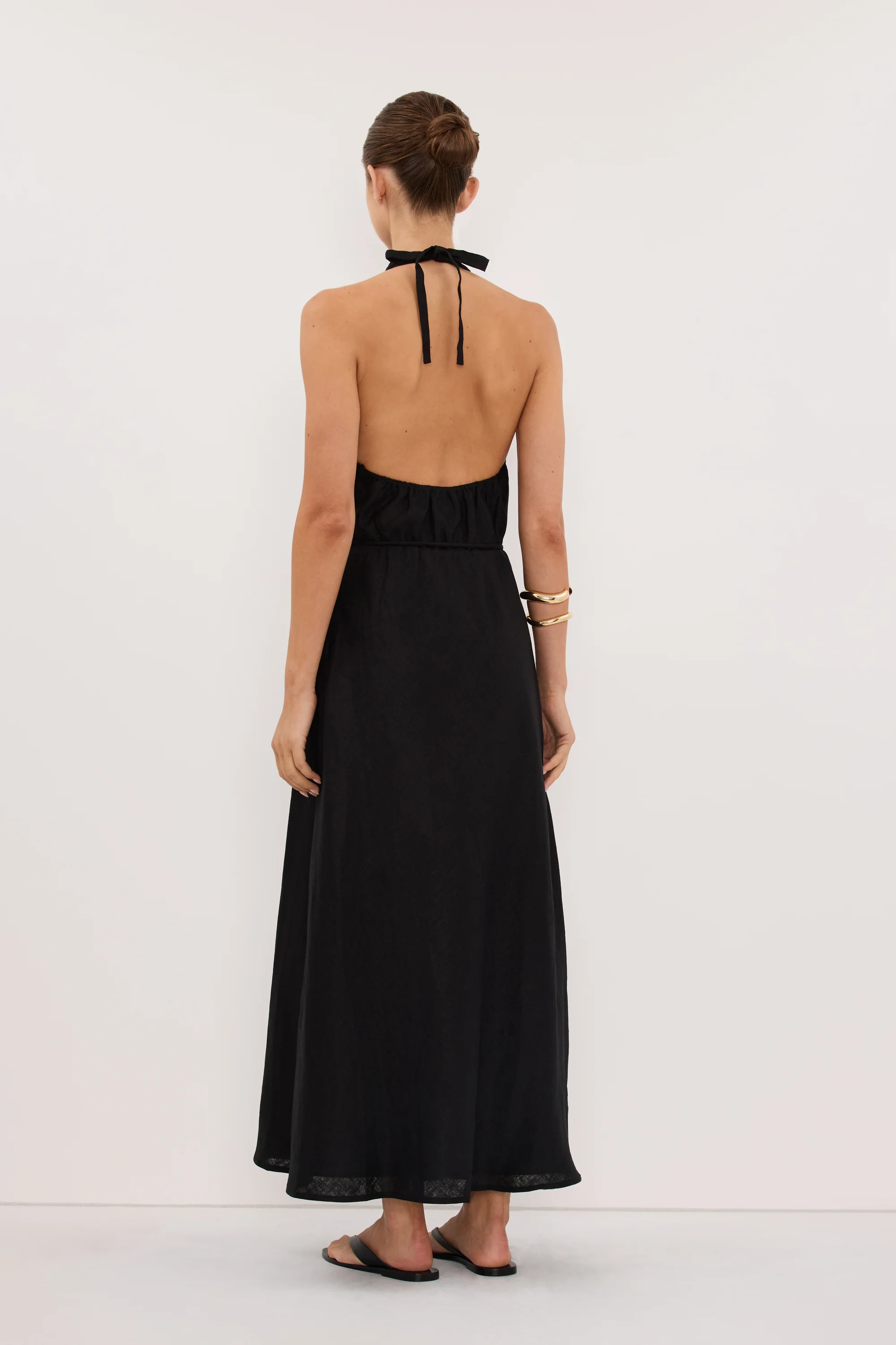 HAYLEE BLACK SLEEVELESS LINEN COWL MIDI DRESS - Image 4