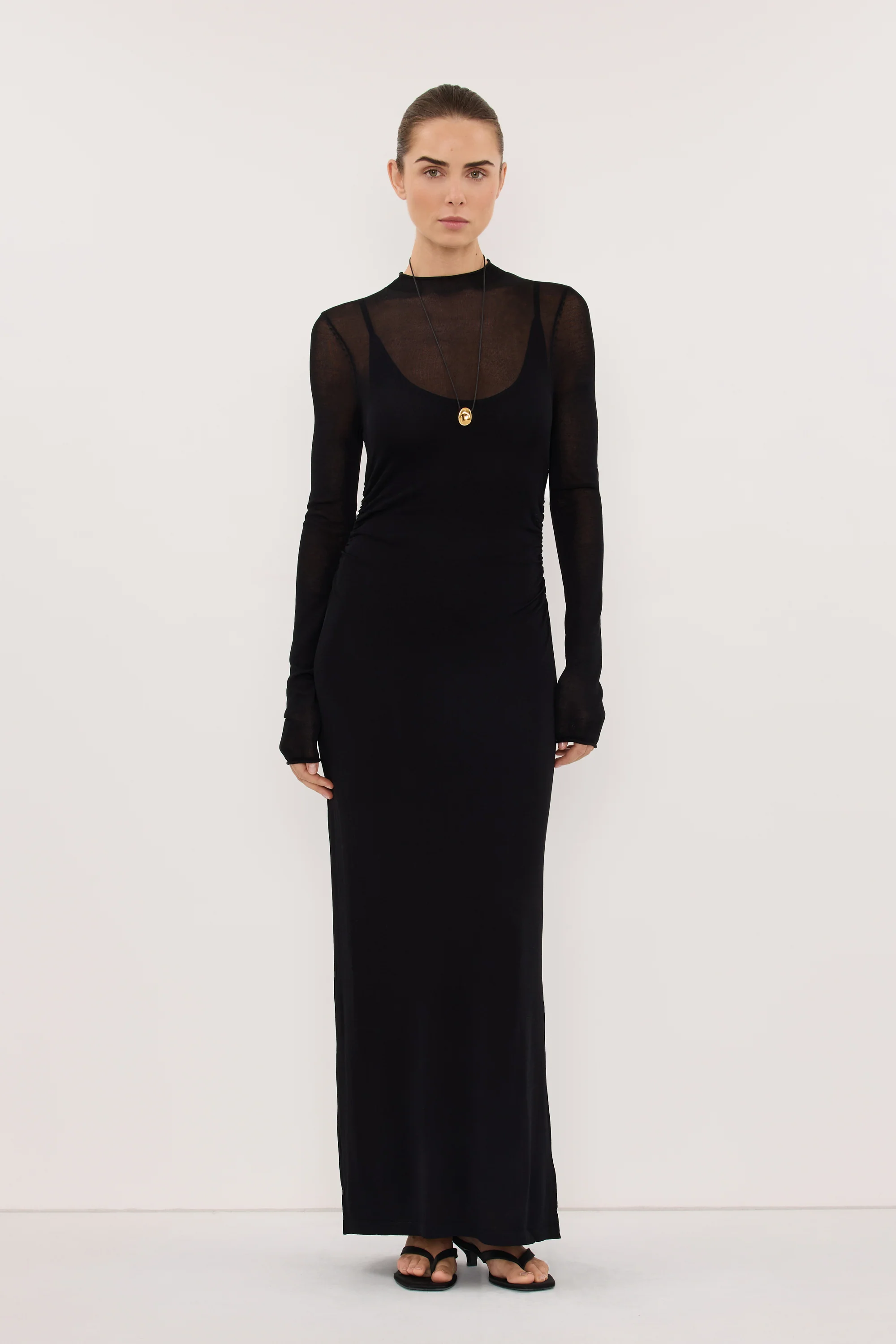 HAZEL BLACK LONG SLEEVE KNIT MIDI DRESS