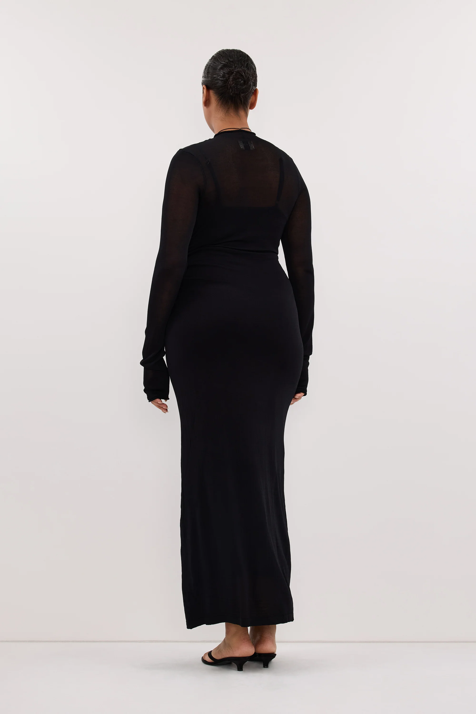 HAZEL BLACK LONG SLEEVE KNIT MIDI DRESS - Image 7