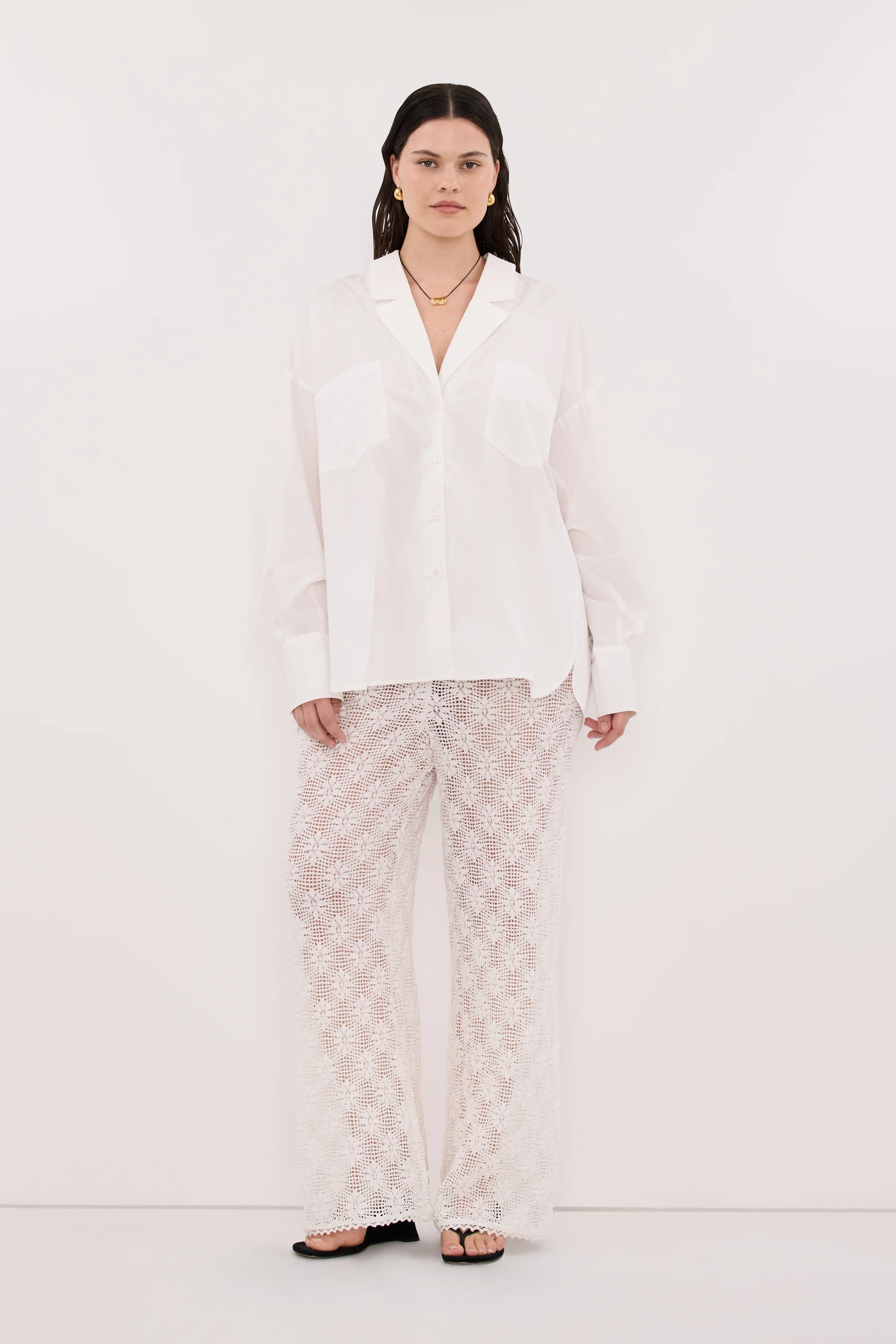 IRENE WHITE LONG SLEEVE NOTCH COLLAR SHIRT - Image 7