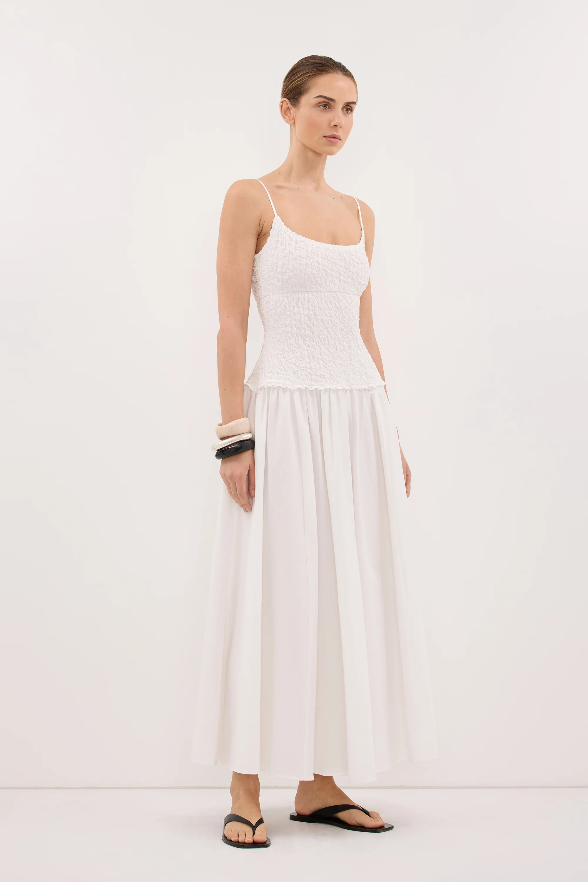 IZAIAH WHITE COTTON MIDI DRESS - Image 4