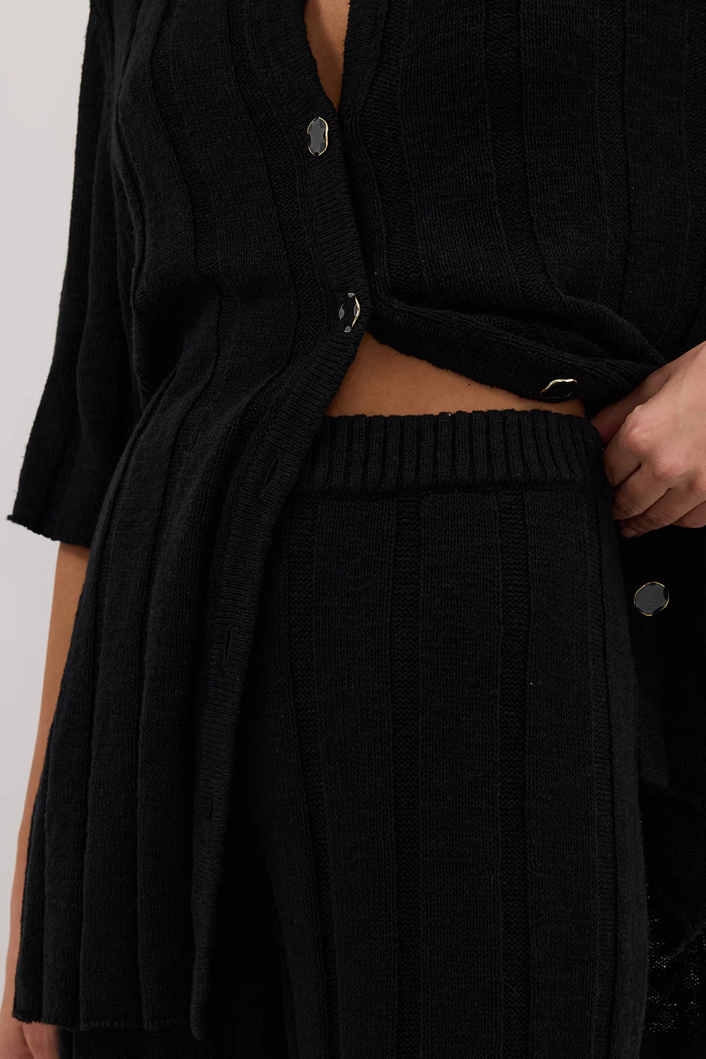 JAZZ BLACK WIDE LEG KNIT PANT - Image 5