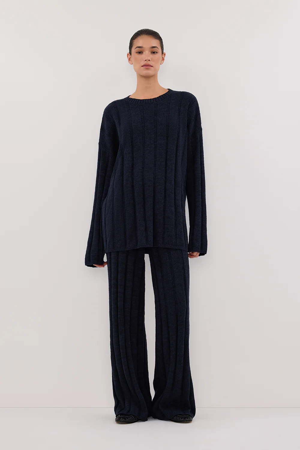 JAZZ INDIGO CREW NECK KNIT TOP