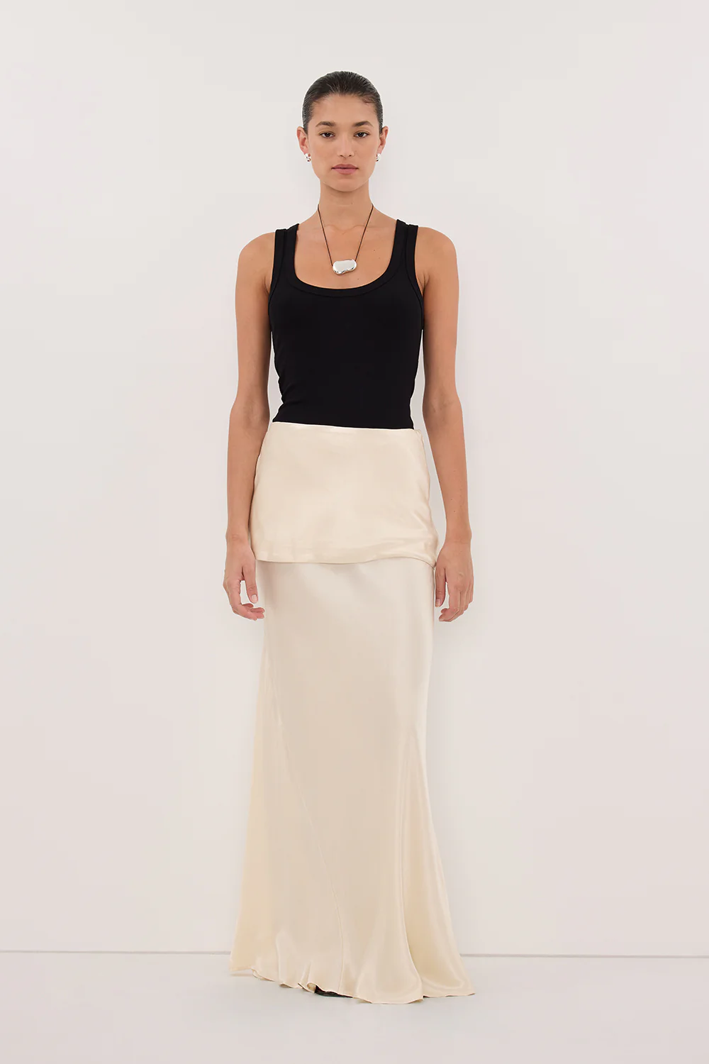 JELENA CREAM SATIN OVERLAY MAXI SKIRT
