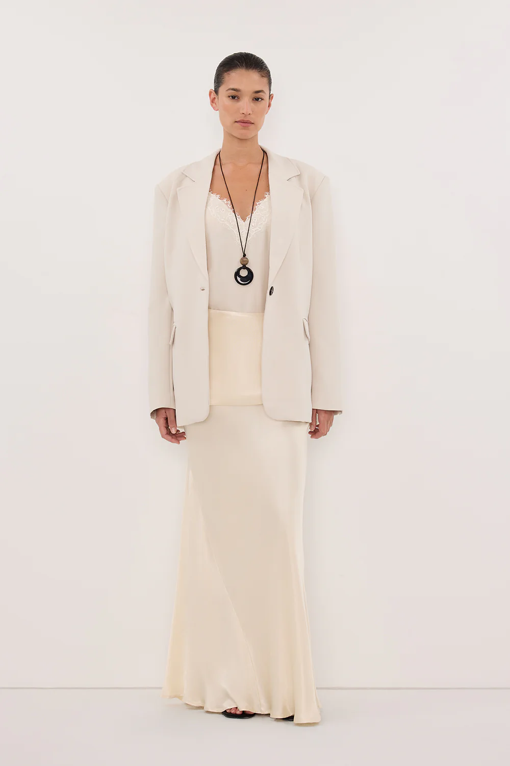 JELENA CREAM SATIN OVERLAY MAXI SKIRT - Image 6
