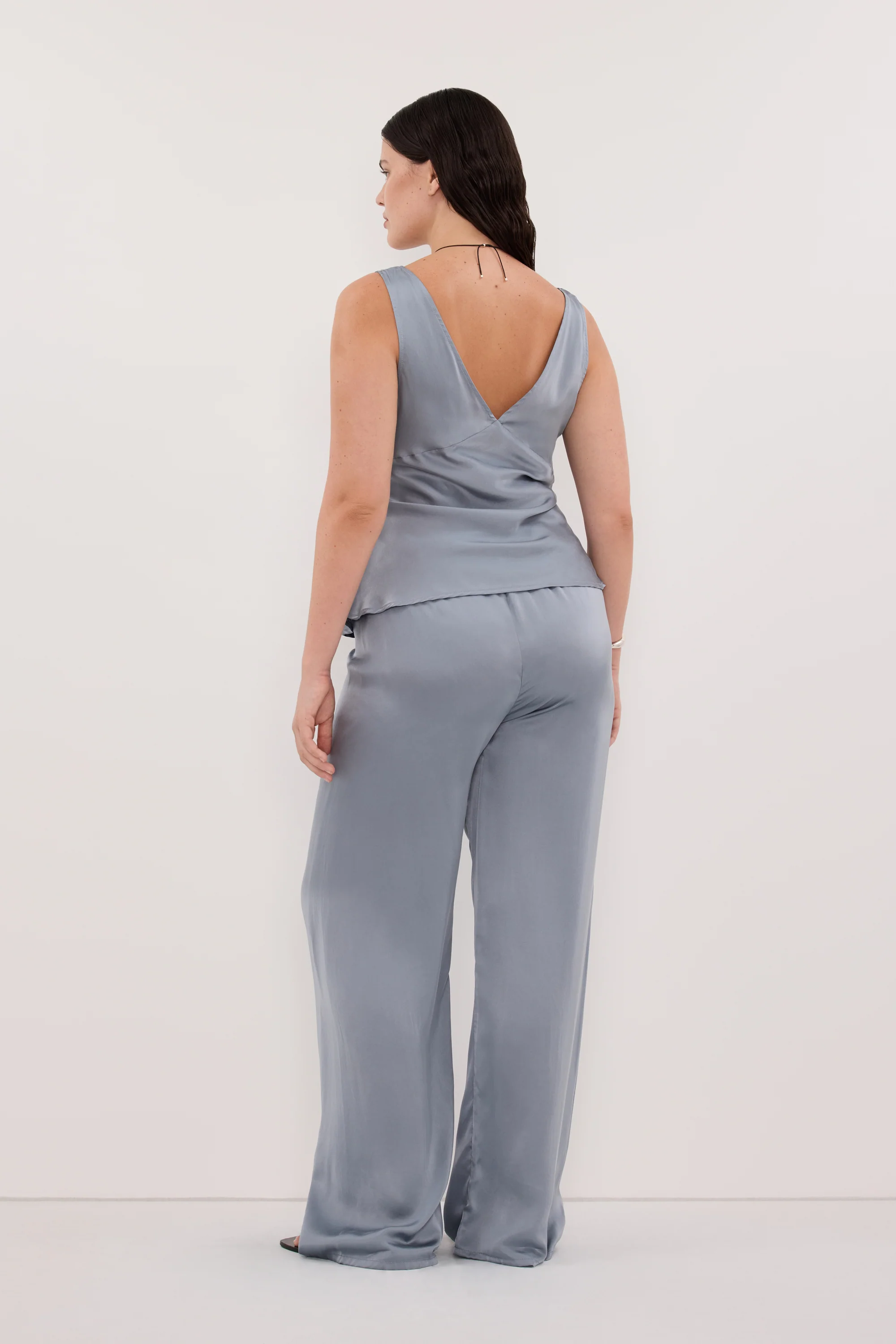 JORJA DUSTY BLUE SLEEVELESS SILK TOP - Image 8