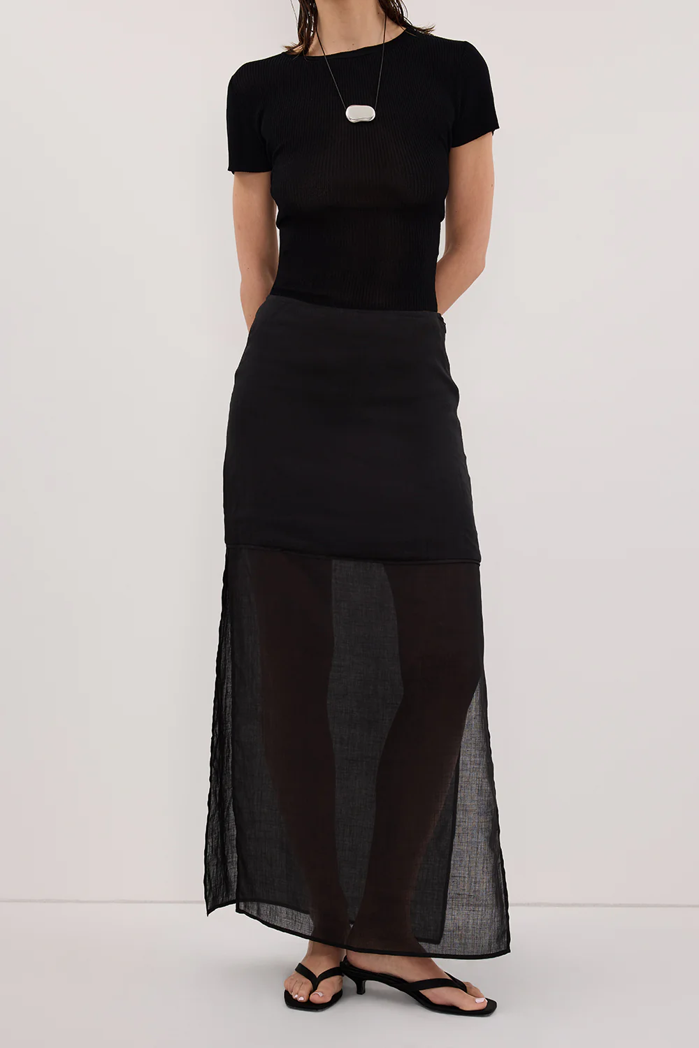 KAI BLACK RAMIE MIDI SKIRT - Image 2