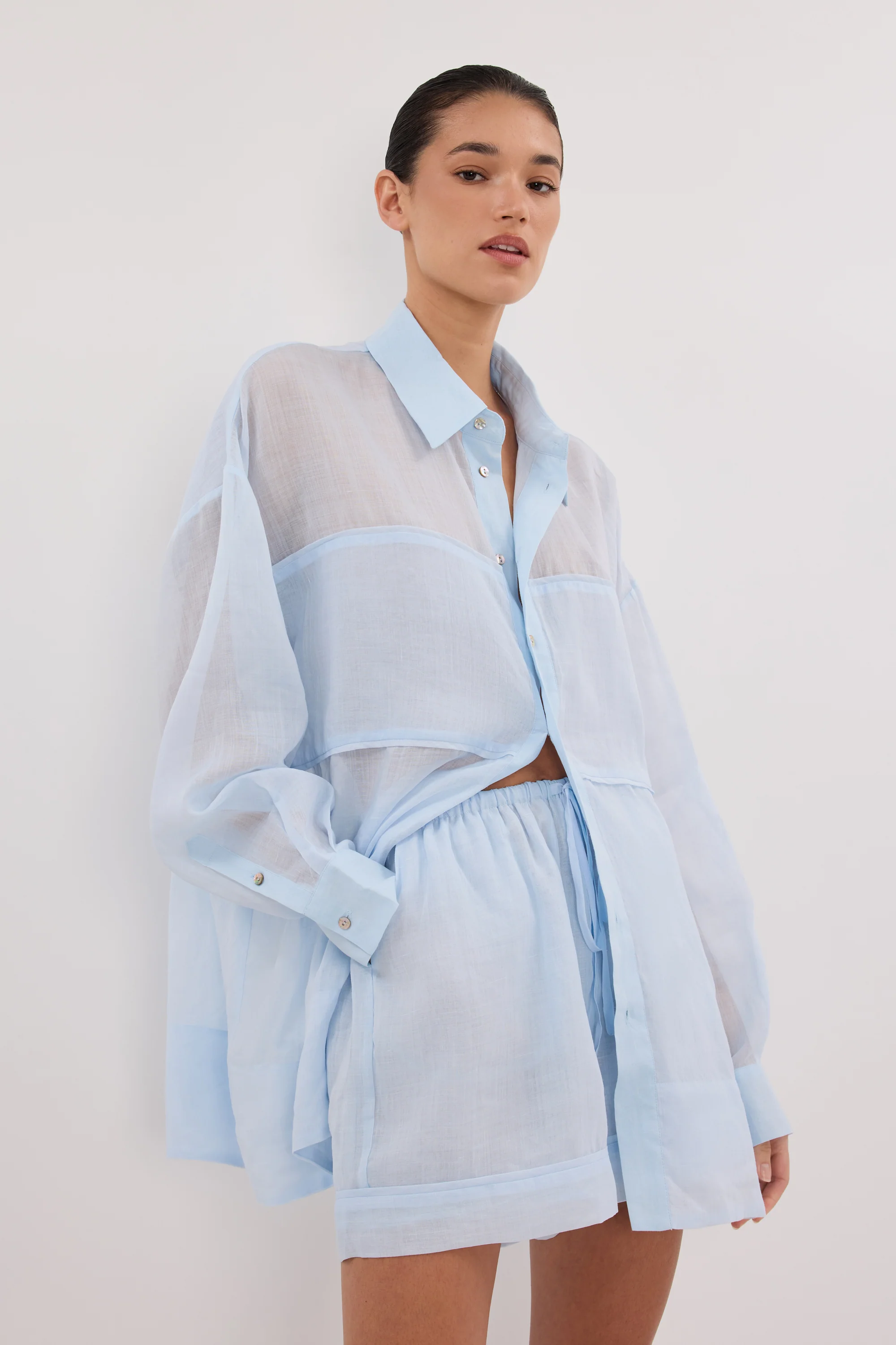 KAI CORNFLOWER OVERSIZED RAMIE LONG SLEEVE SHIRT - Image 2