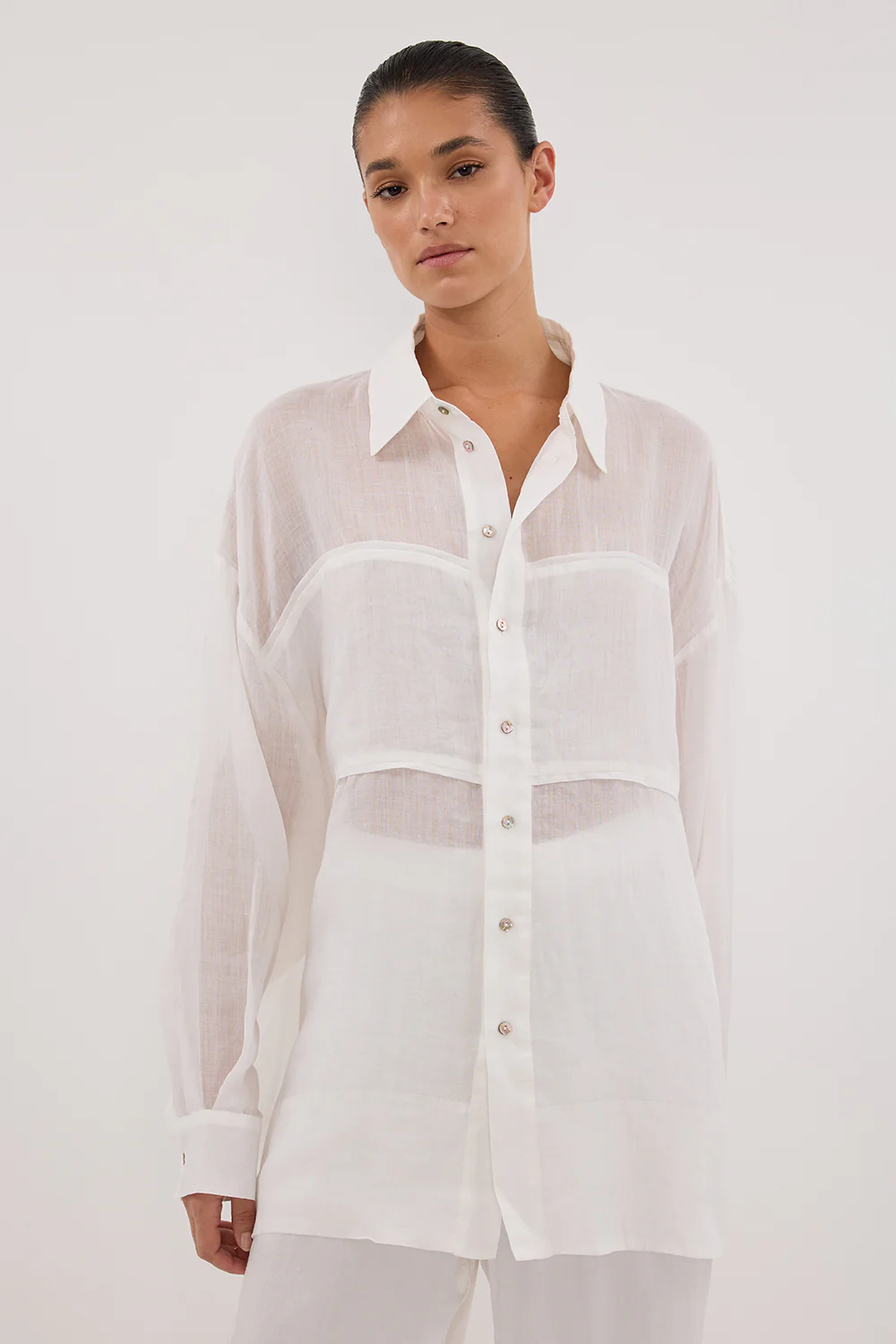 KAI WHITE OVERSIZED RAMIE LONG SLEEVE SHIRT - Image 2