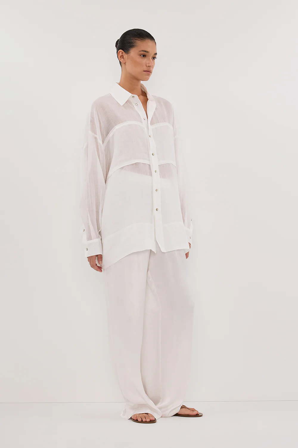 KAI WHITE OVERSIZED RAMIE LONG SLEEVE SHIRT - Image 3