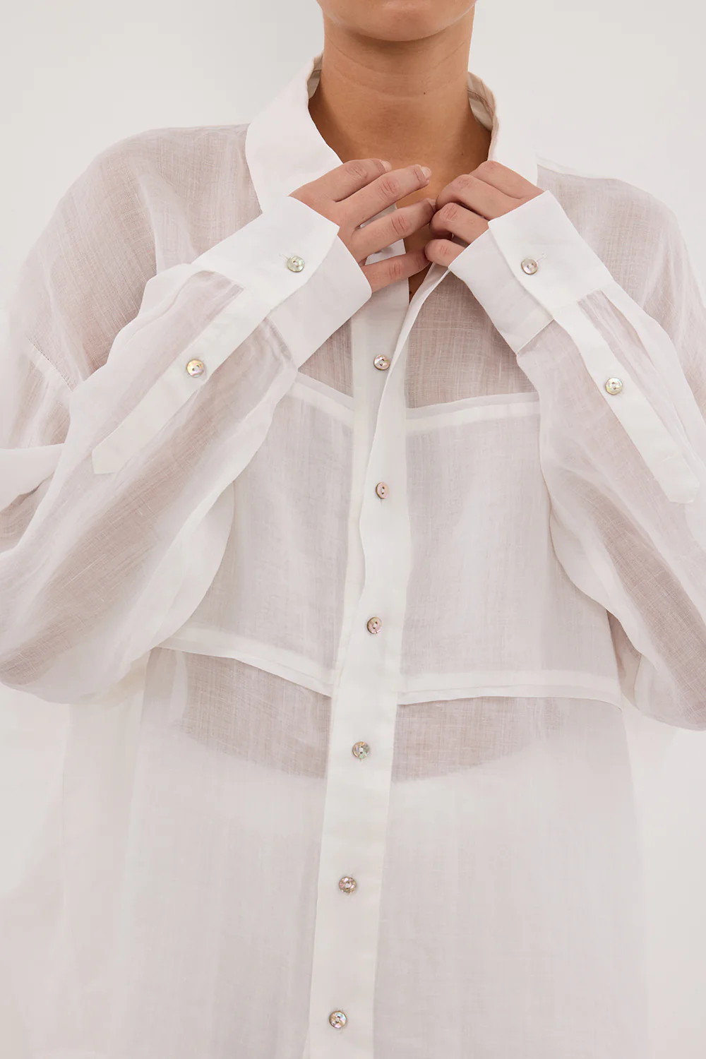 KAI WHITE OVERSIZED RAMIE LONG SLEEVE SHIRT - Image 5