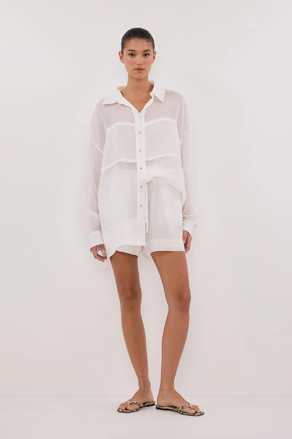 KAI WHITE OVERSIZED RAMIE LONG SLEEVE SHIRT - Image 6