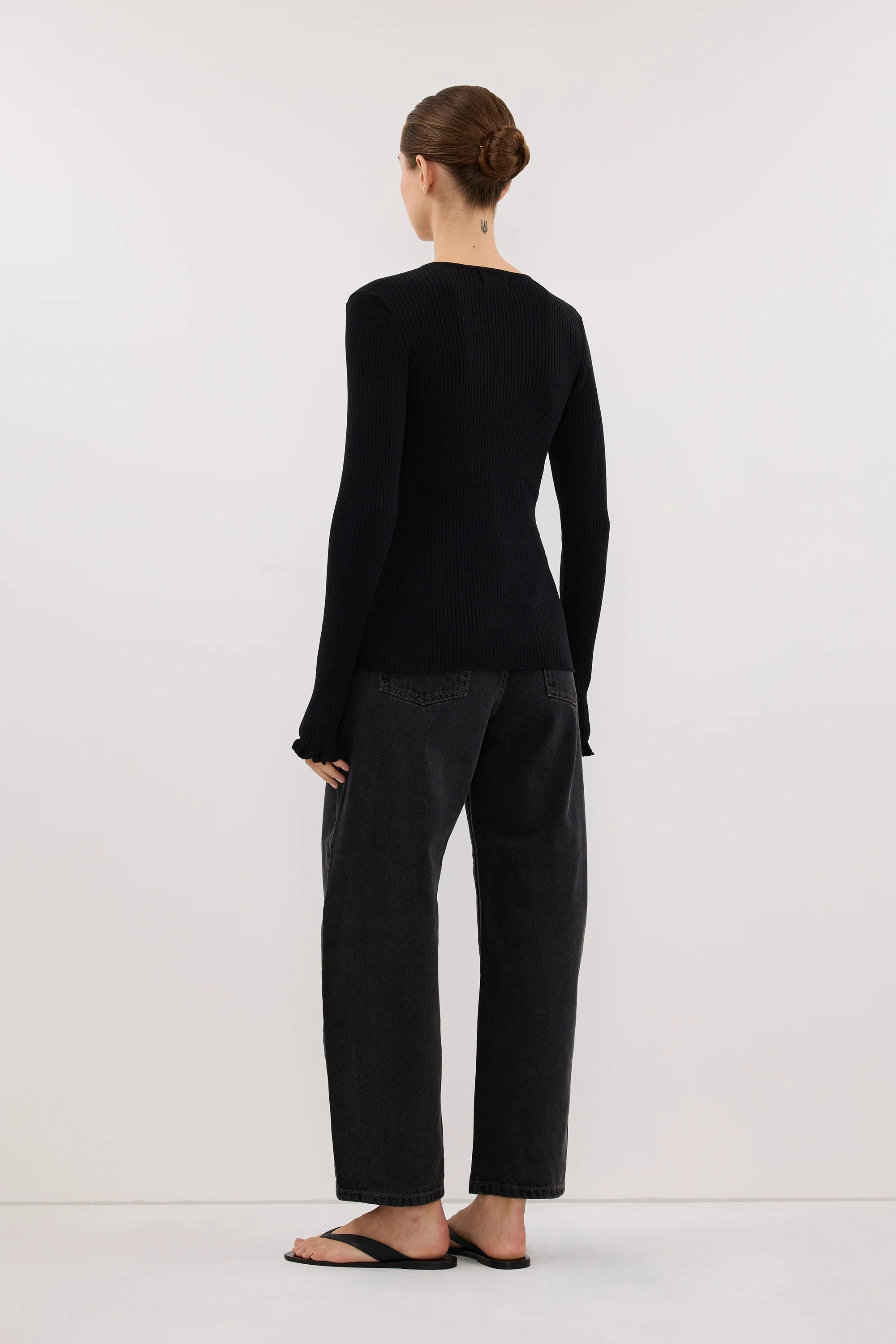 KAIA BLACK RUFFLE KNIT CARDIGAN - Image 4