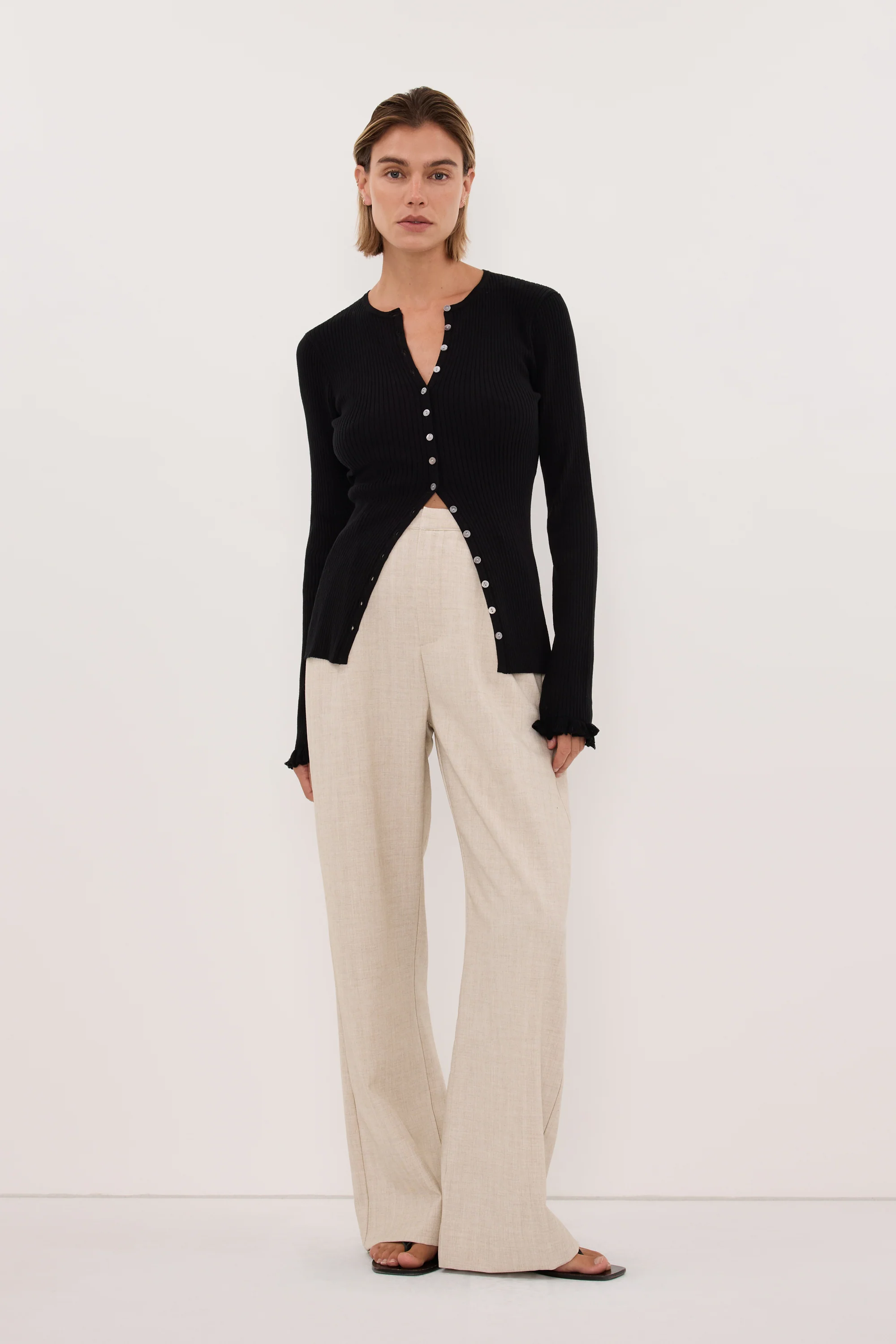 KAIA BLACK RUFFLE KNIT CARDIGAN - Image 6