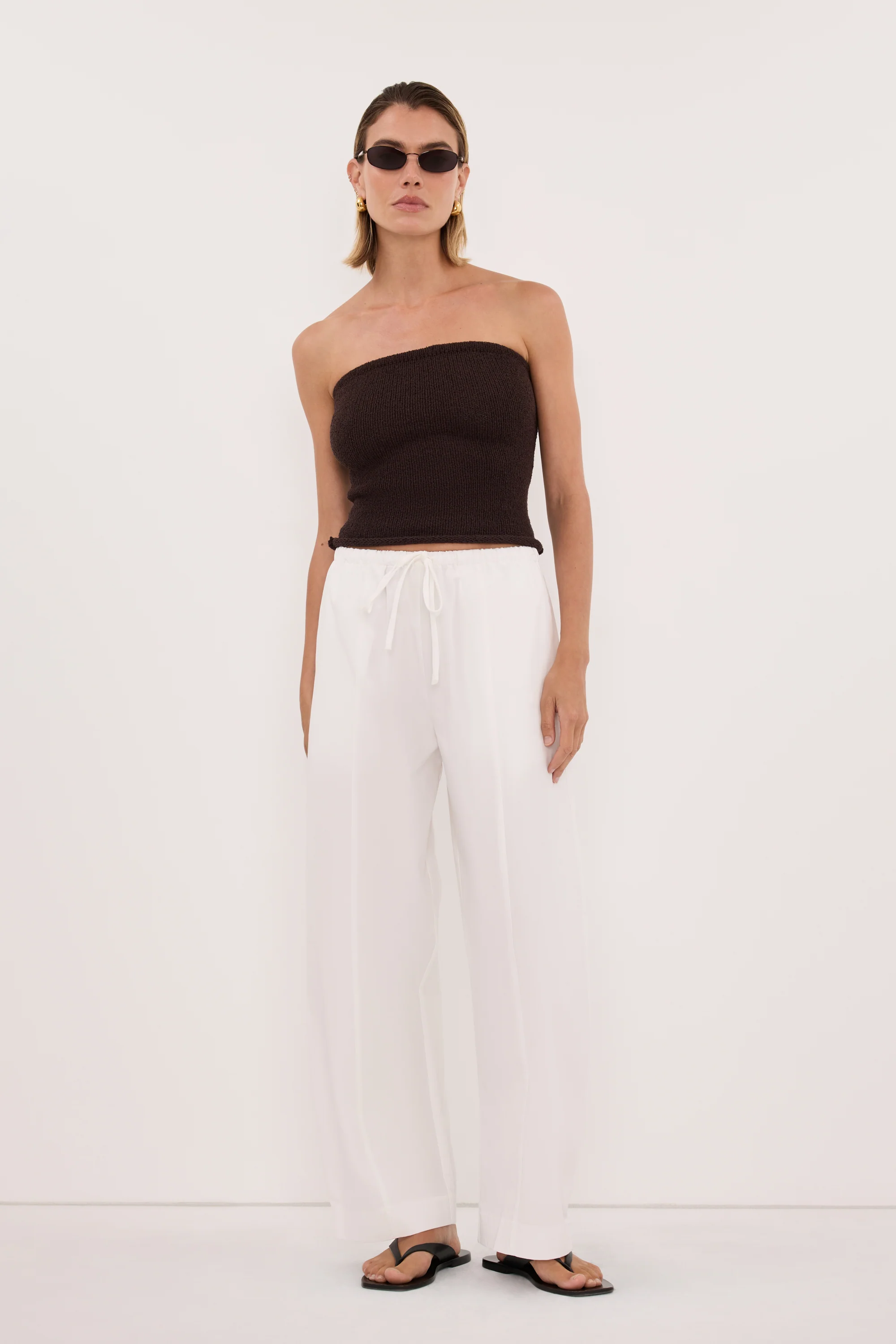 KARA CHOC STRAPLESS BANDEAU KNIT TOP