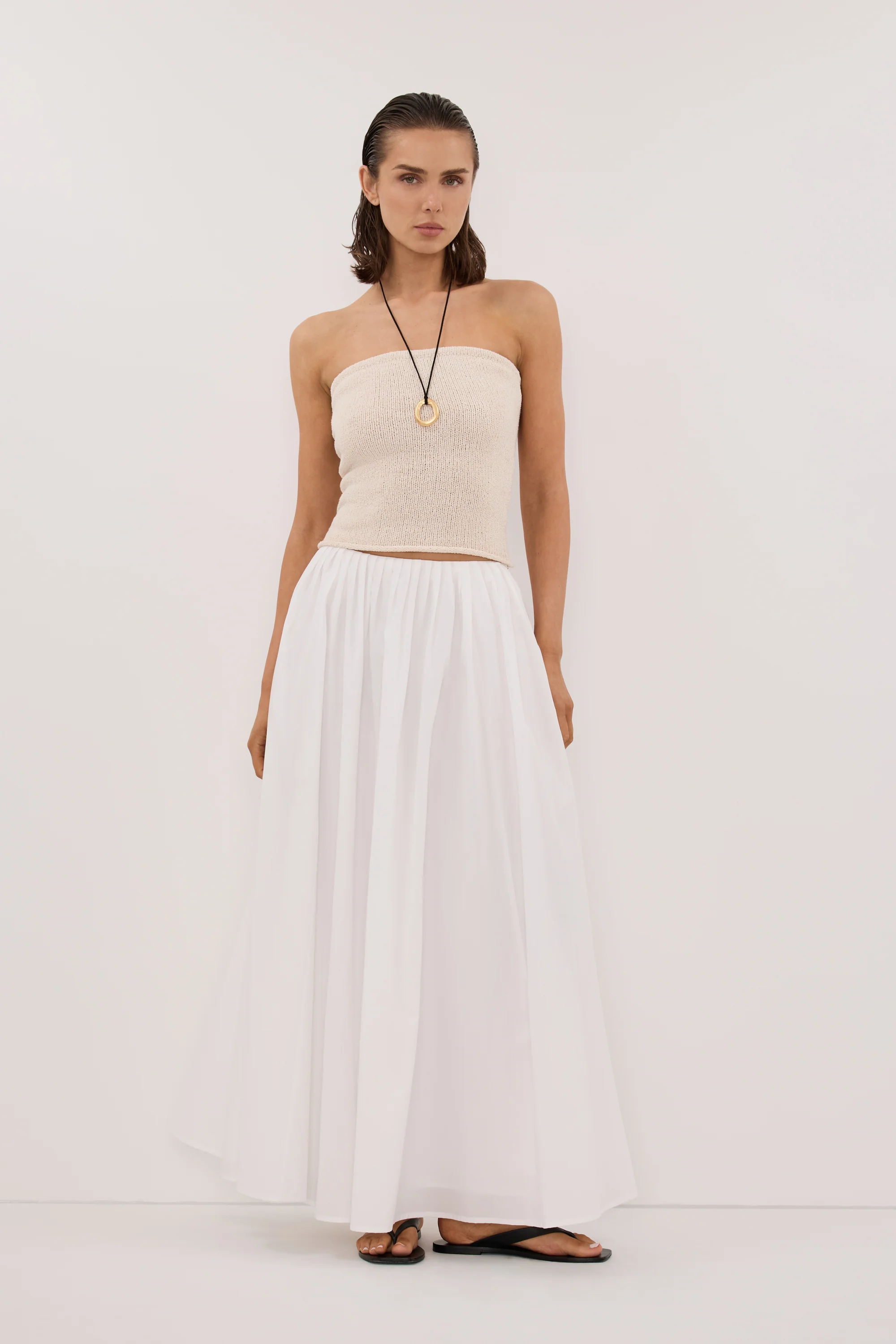 KARA SANDSTONE STRAPLESS BANDEAU KNIT TOP