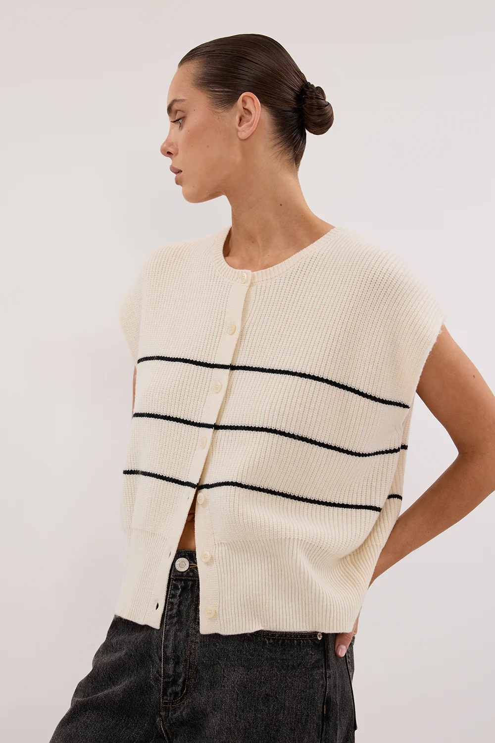 KATE CREAM STRIPE KNIT VEST - Image 6