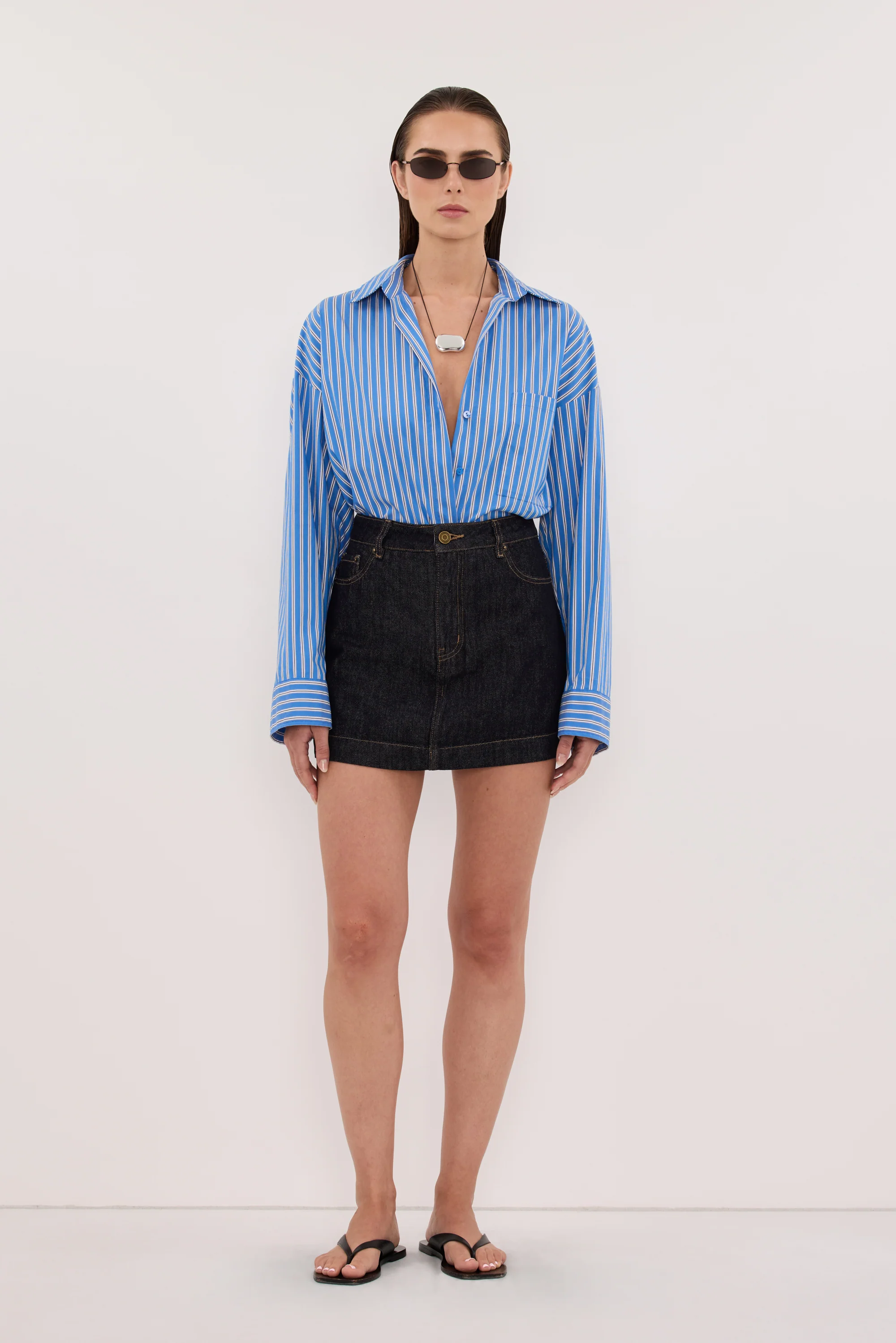 KERA RAW INDIGO DENIM A LINE SKORT