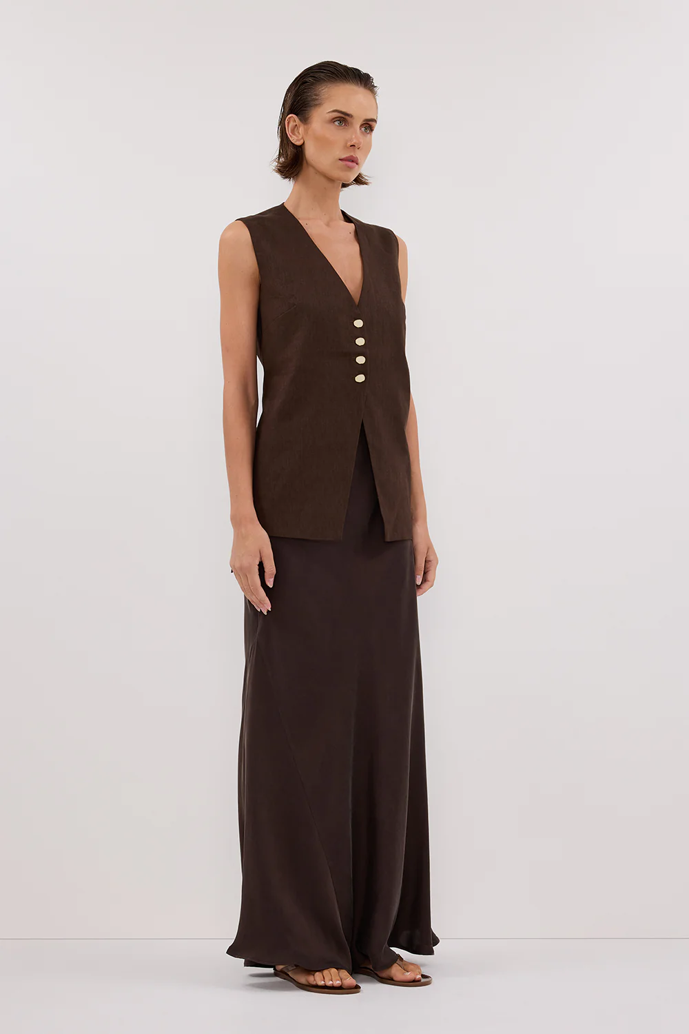KNOX BITTER CHOC LINEN VEST - Image 3