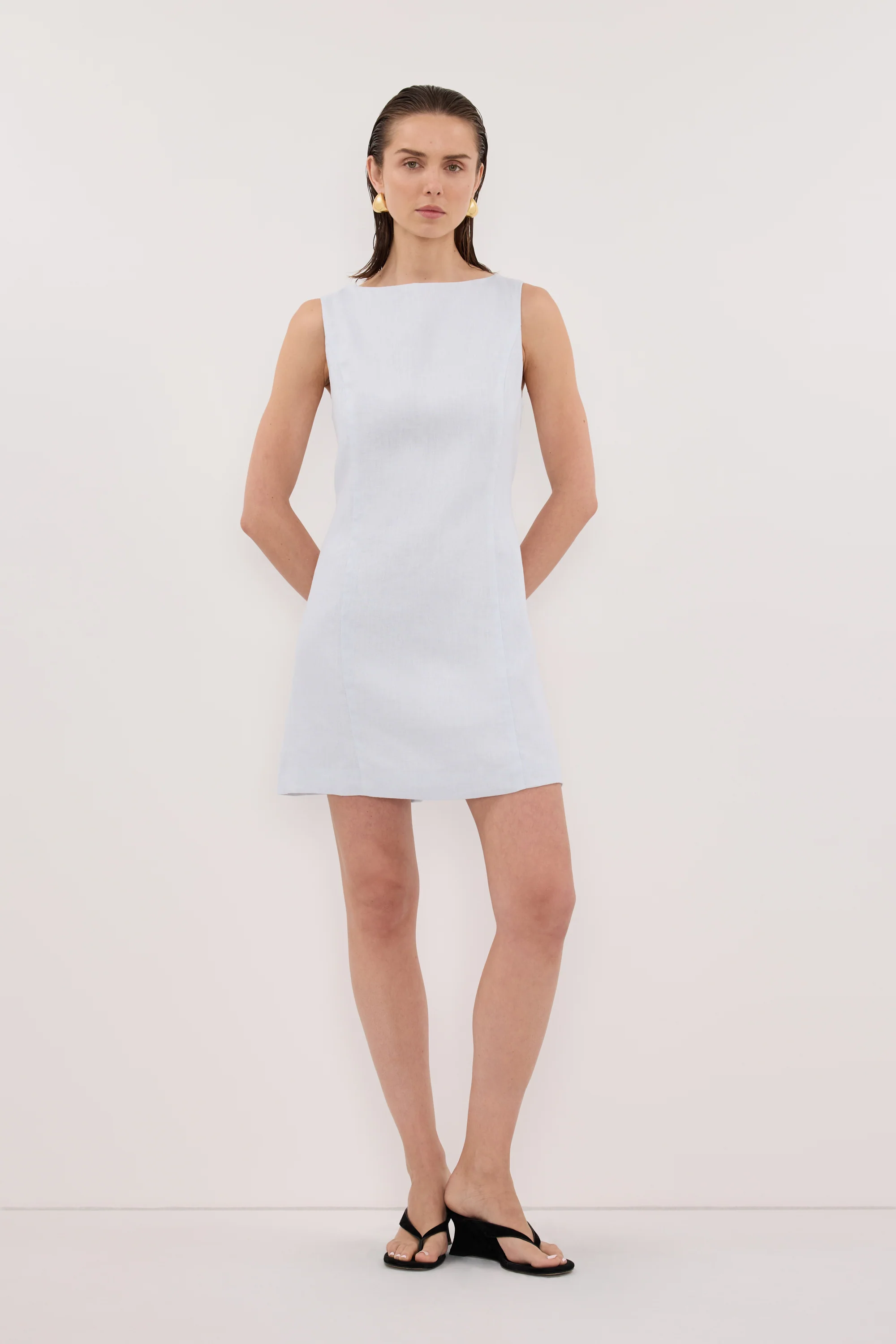 LACY CORNFLOWER LINEN MINI DRESS