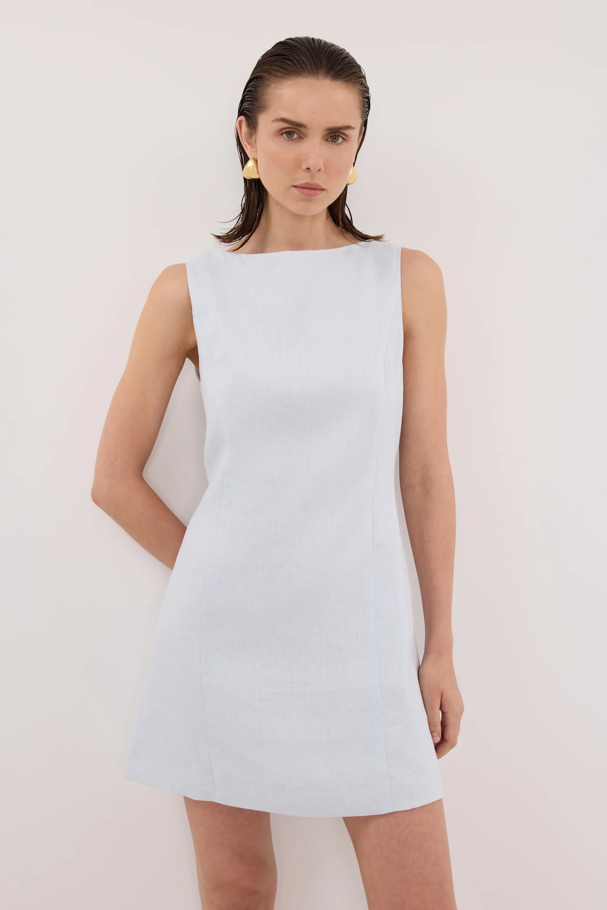 LACY CORNFLOWER LINEN MINI DRESS - Image 2