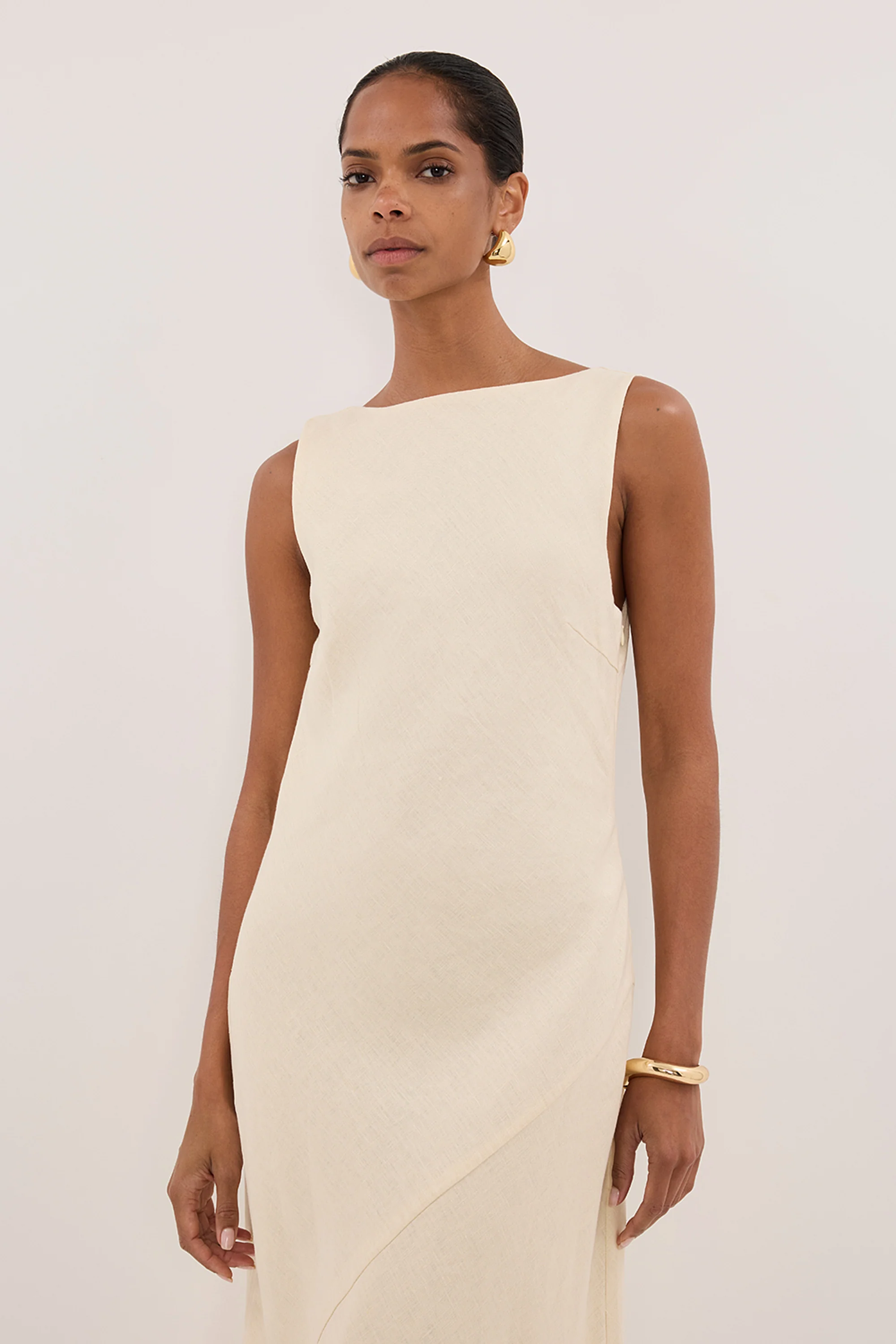 LACY STRAW SLEEVELESS LINEN MIDI DRESS - Image 2