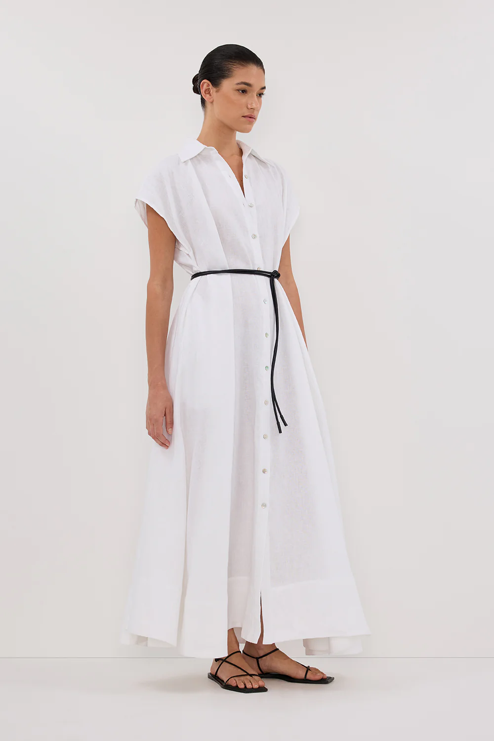 LANA WHITE LINEN MIDI SHIRT DRESS - Image 3
