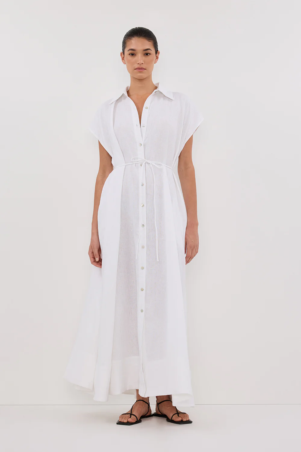 LANA WHITE LINEN MIDI SHIRT DRESS - Image 5