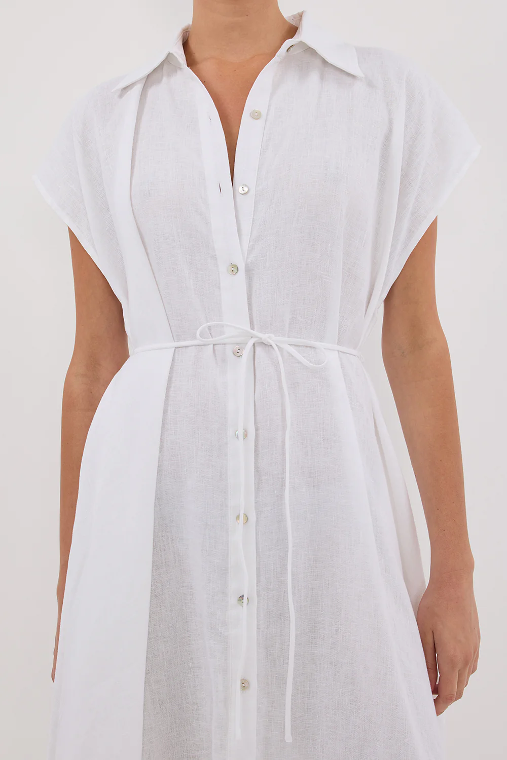 LANA WHITE LINEN MIDI SHIRT DRESS - Image 7