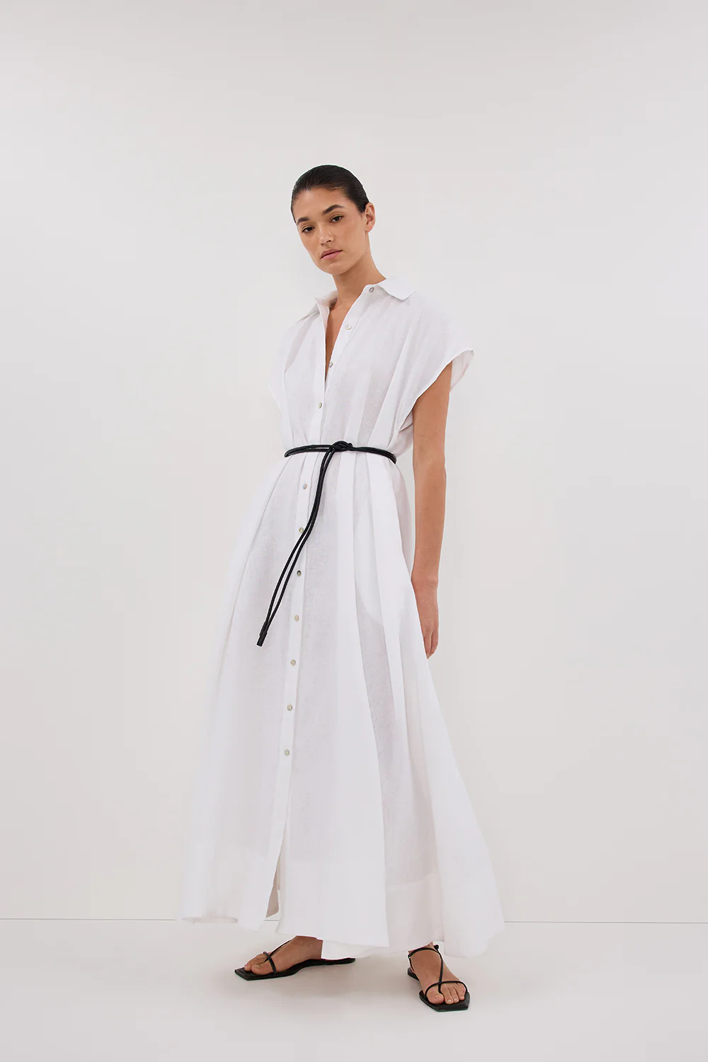 LANA WHITE LINEN MIDI SHIRT DRESS - Image 8