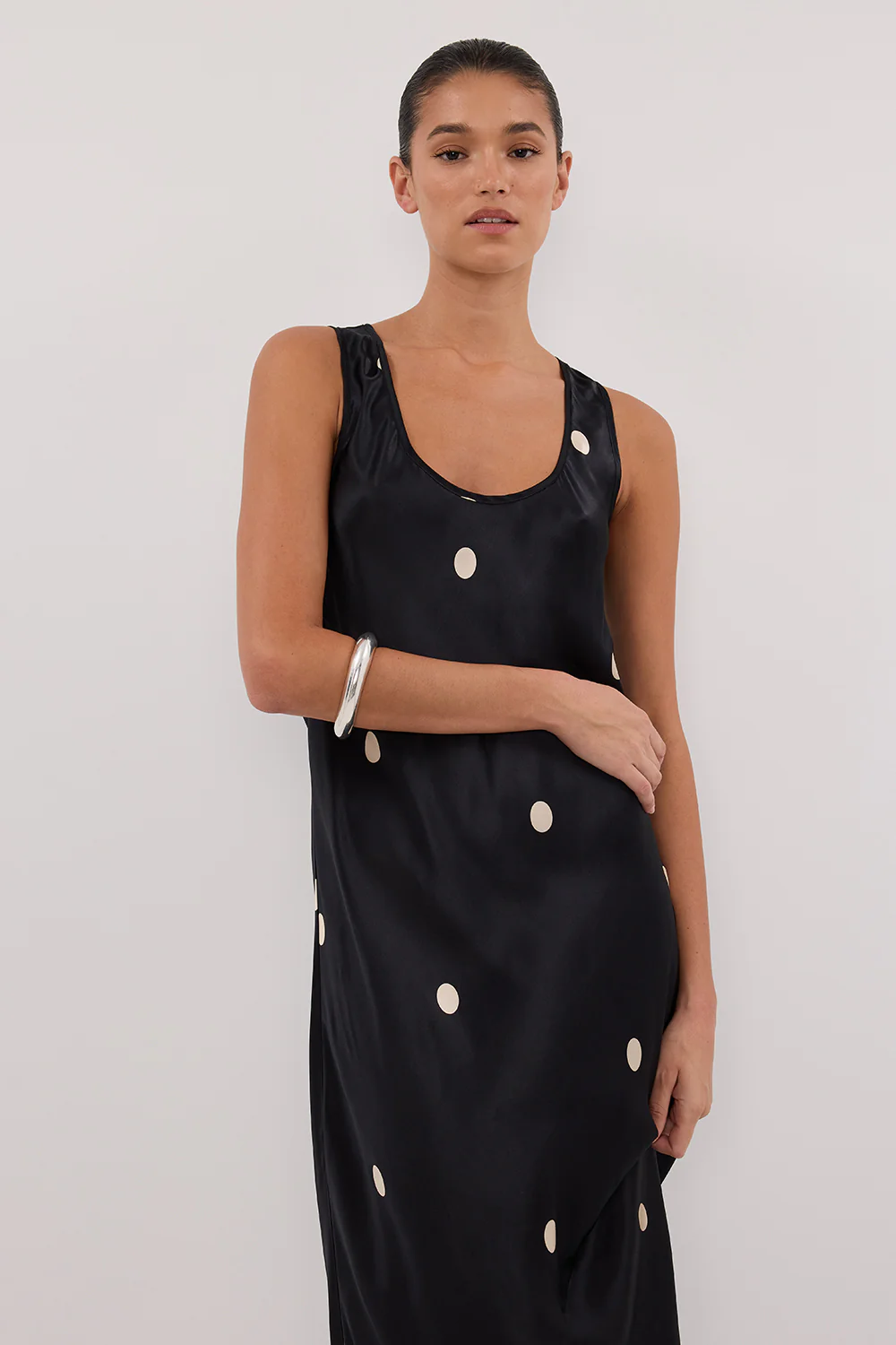 LAURA BLACK SPOT SILK MAXI DRESS - Image 2