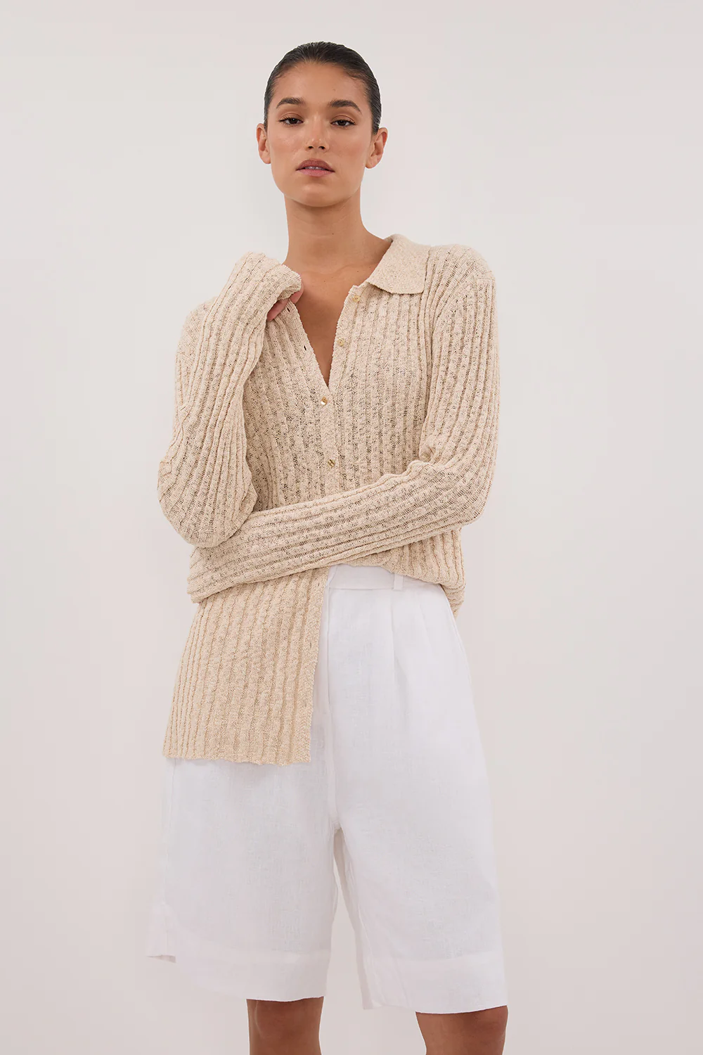 LEN NATURAL LONG SLEEVE KNIT TOP - Image 2
