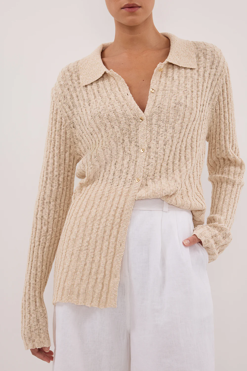 LEN NATURAL LONG SLEEVE KNIT TOP - Image 5