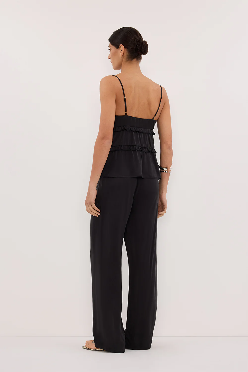 LENA BLACK SILK SLEEVELESS FRILL TOP - Image 4