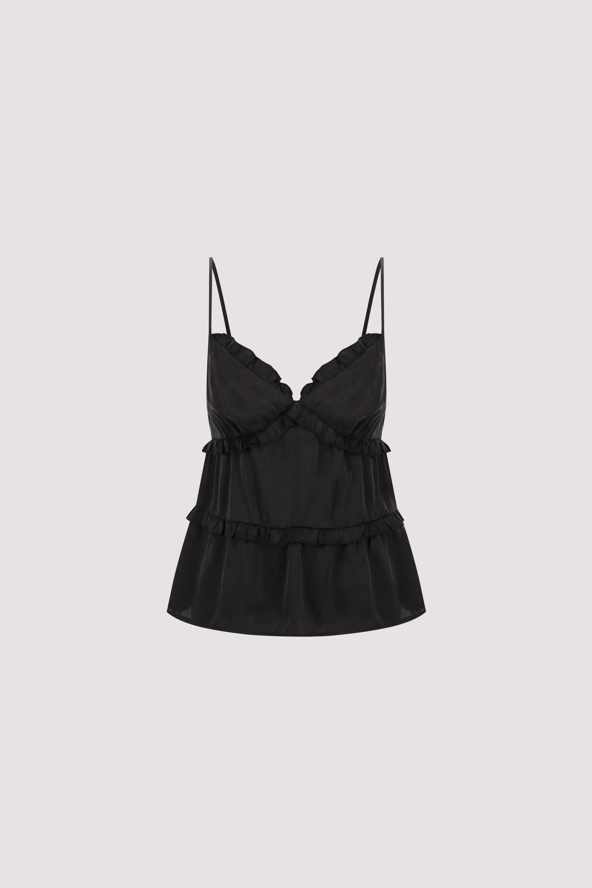 LENA BLACK SILK SLEEVELESS FRILL TOP - Image 8
