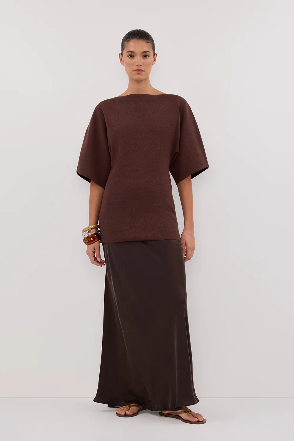 LIA WALNUT SLEEVED KNIT TOP