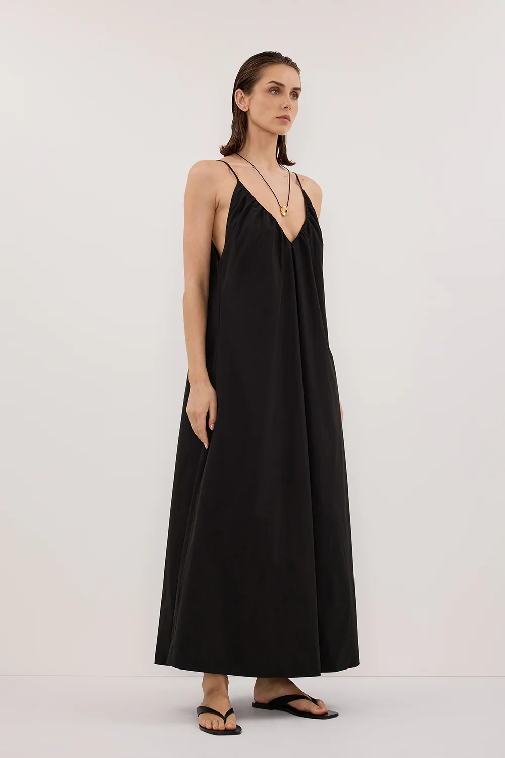 LIANA BLACK SLEEVELESS POPLIN TENT MIDI DRESS - Image 4