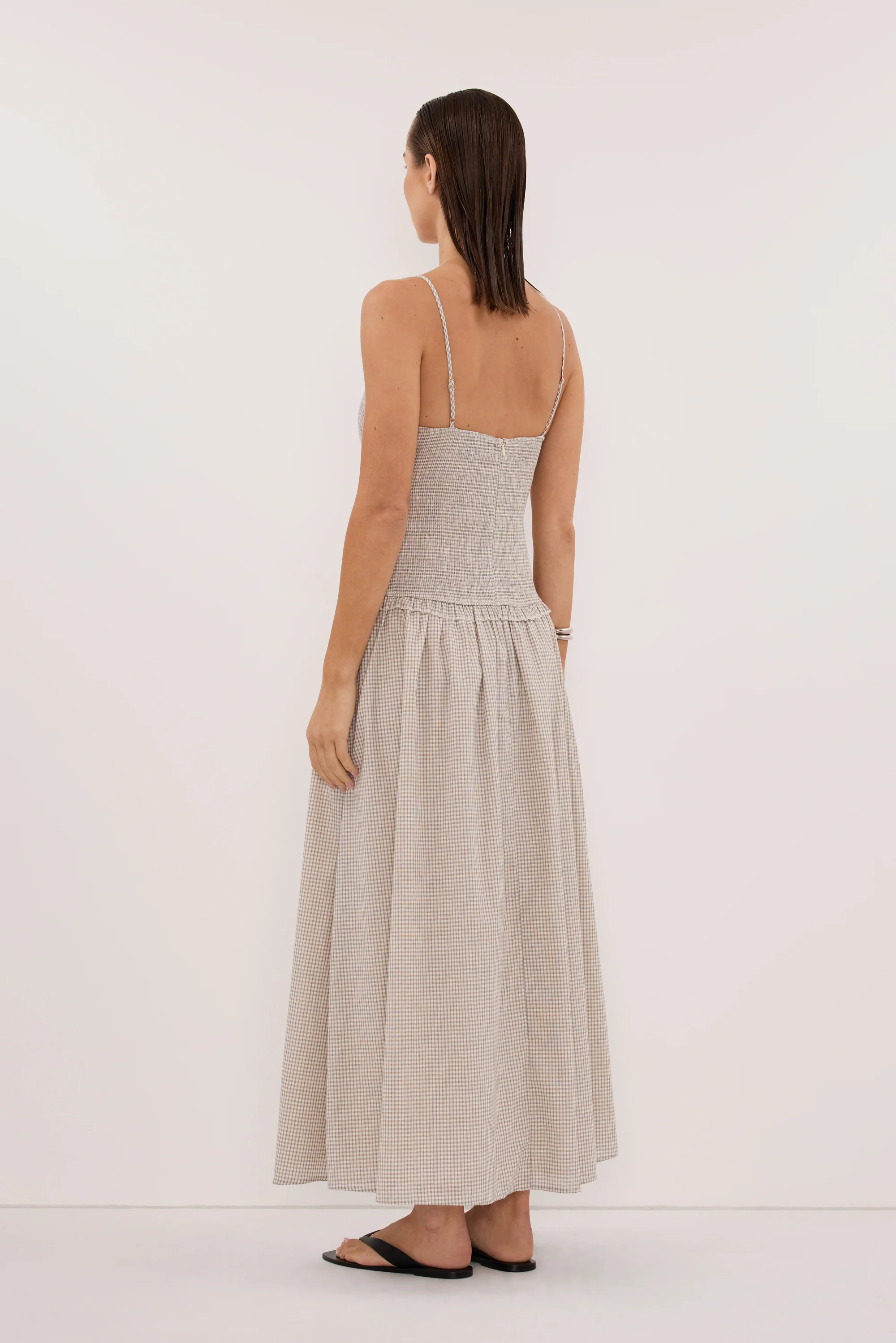 LILITH SLEEVELESS CHECK COTTON MIDI DRESS - Image 5