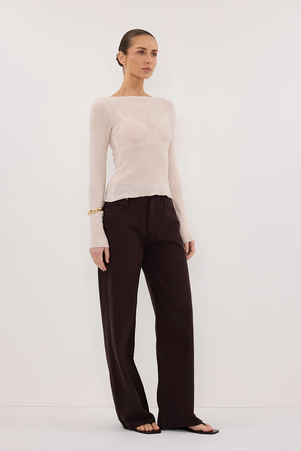 LILY STONE LONG SLEEVE BOAT NECK TEXTURED TOP - Image 3