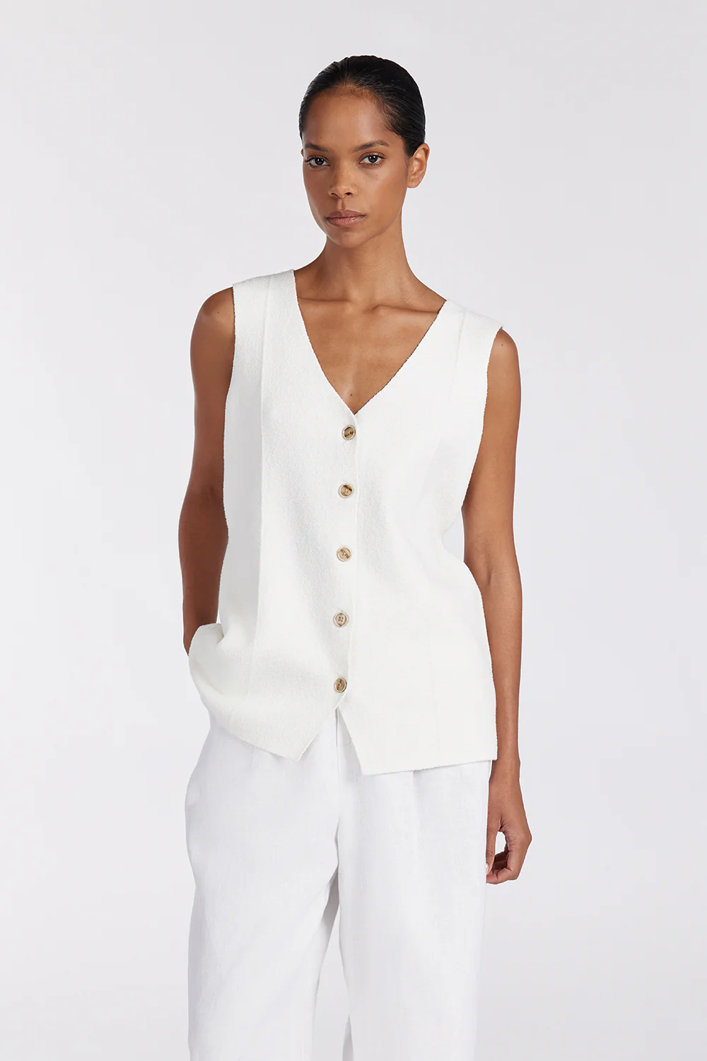LISA OFF WHITE TAILORED KNIT VEST - Image 2