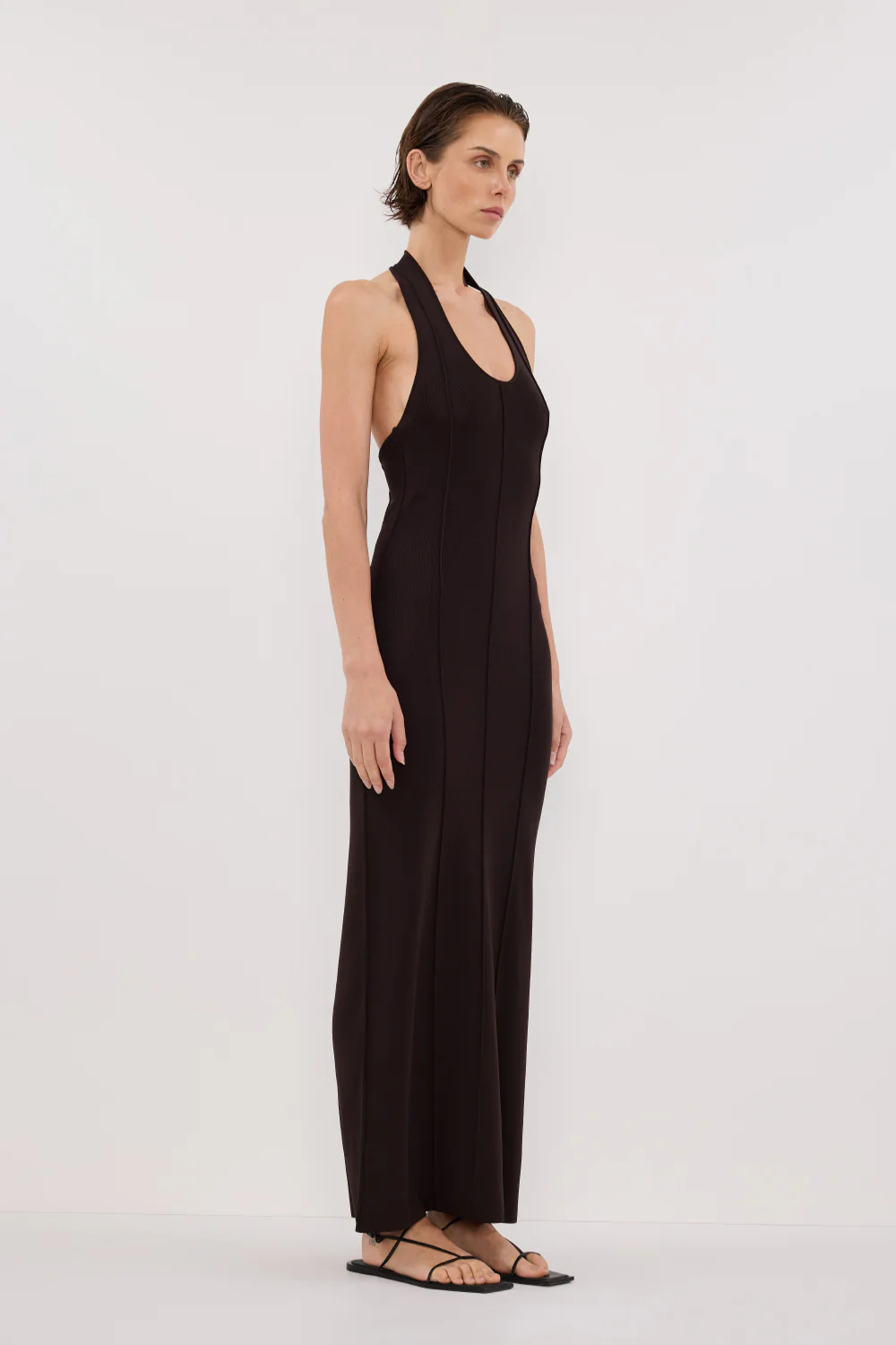 LISS BITTER CHOC HALTER MAXI DRESS - Image 3