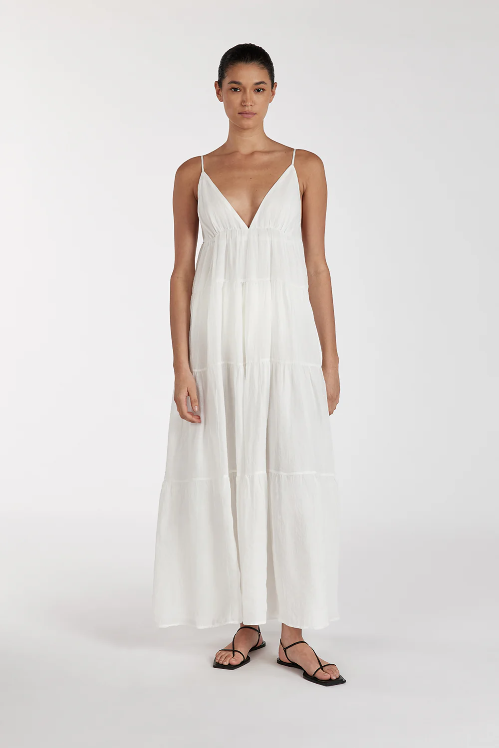LIZA WHITE RAMIE MIDI DRESS