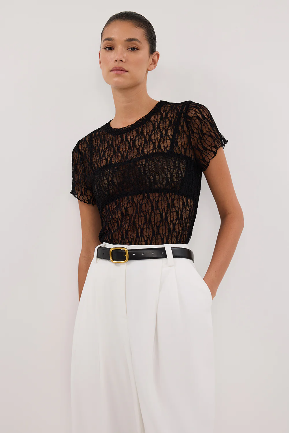 LIZZIE BLACK LACE CAP SLEEVE TOP - Image 2