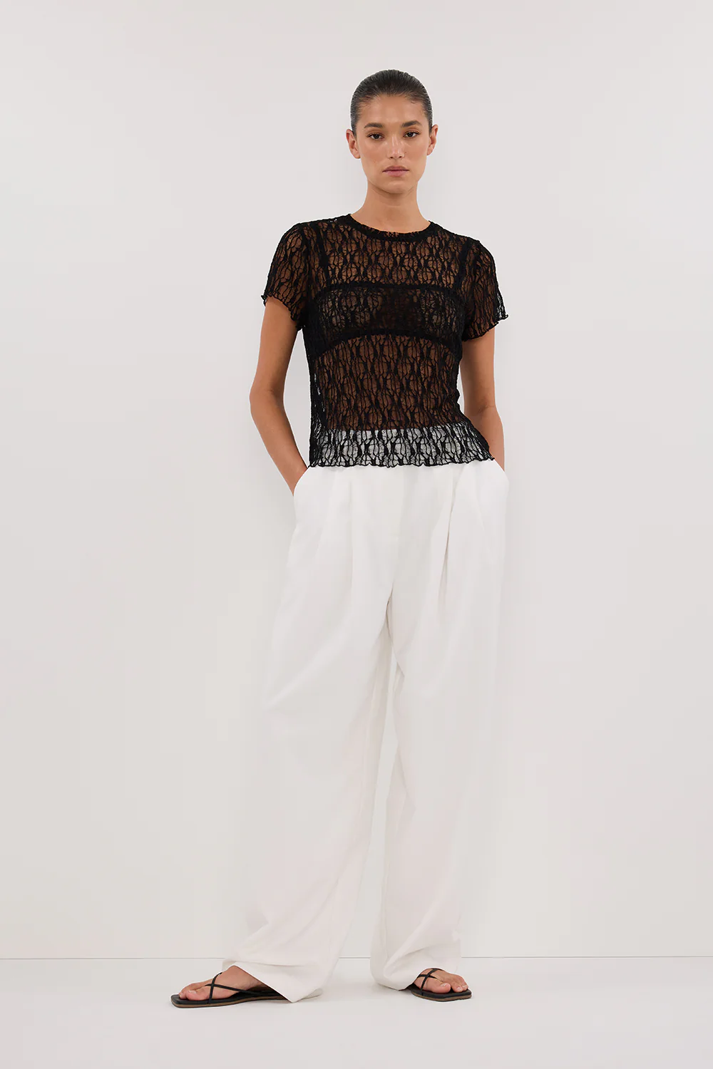 LIZZIE BLACK LACE CAP SLEEVE TOP - Image 7